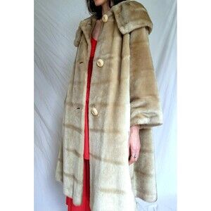 1960s Vintage Faux Fur Swing Coat: Union Made, Satin Lined, Womens L/XL